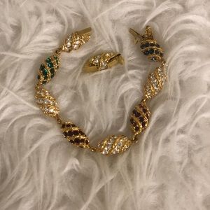 Camrose & Kross Women's Gold Tone Rhinestone Egg Shape Links Bracelet Size OS